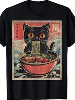 Cat Ramen Japanese Fun Pattern Unisex T-shirt S