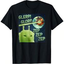Funny Alien Cat Meme Glerp Glorp Zep Zep Unisex's T-Shirt XL
