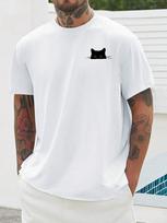 Cat Peekaboo Cute Graphic Printing Casual Crew Neck T-Shirt For Unisex M