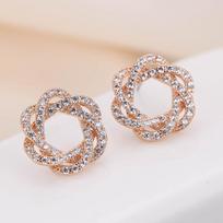 Elegant Pure Copper Geometric Diamond-Inlaid Stud Earrings auksas