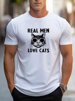 Unisex's  Hand-Painted Cat Print Regular Fit Crew Neck T-Shirt XXL