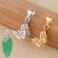 Ting Xiang Kai S925 Sterling Silver Butterfly Clasp Pendant with Inlaid Jadeite Emerald for Women. 673 Small Butterfly Clasp, Price per Piece