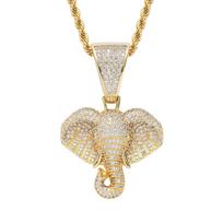Gold Elephant Head Hip Hop Pendant with Micro Paved Zirconia Animal Necklace