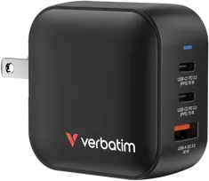 Laidinis įkroviklis Verbatim Mini GaN 70W 2xUSB-C PD/1x USB-A QC juodos spalvos 32229