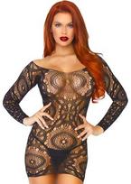 Leg Avenue Dresses Leg Avenue Juodas Lace Long-Sleeved Mini Dress One Size