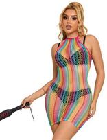 Subblime Dresses Subblime Rainbow Fishnet Dress One Size - Vibrant Multicolor Mesh