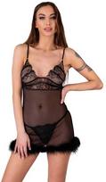 Livco Corsetti Sets LivCo Corsetti Zerunam Juodas Mesh Babydoll Set with Lace Thong