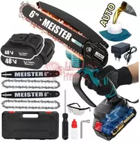Grandininis pjūklas Akumuliatorinis grandininis genėjimo pjūklas su grandinės tepimu MEISTER MS-030 + 2 akumuliatoriai, 6"+6", 850 W