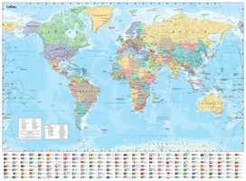 KNYGA Collins Maps Collins Large World Wall Laminated Map (70 x 91.5 cm): Laminated Map with Flags, Perfect for Classroom, Office and Home