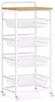 Songmics VASAGLE 4 lygių vežimėlis, vežimėlis su ištraukiamais krepšeliais, virtuvės lentynėlė su ratukais, rankena, 31,7 x 40 x 76 cm, senovinio rudo ir tamsiai juodo spalvų