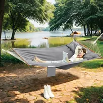 SONGMICS hamakas, lauko, su 2 medinėmis kartimis, su 2 pagalvėlėmis, išlaiko iki 300 kg, 210 x 150 cm, pilkos spalvos