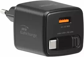 Įkroviklis Swissten SWISSTEN Adapteris sieciowy SlideCHARGE GaN 45W, 1 port, su kablem USB-C
