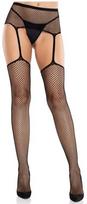 Leg Avenue Hosiery Leg Avenue Elegant Lace Stockings with Cross Motif & Garter Belt, Juodas
