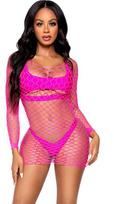 Leg Avenue Dresses Leg Avenue Fuchsia Long Sleeve Fishnet Mini Dress One Size