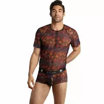 ANAIS MEN CHILL Juodas Mesh T-Shirt with Colorful Palm Print, Size M