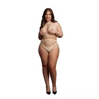 Shots Duo Net Keyhole Crop Top & High-Waisted Set Queen Size XL-4XL