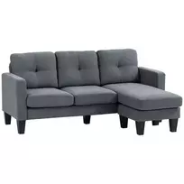 HOMCOM kampinė sofa-lova su keičiama chaise longue dalimi, L formos kampinis minkštasuolis su spyruoklių pagrindu, didelio tankio putplasčiu, lino audinio išvaizda svetainei, miegamajam, tamsiai pilka