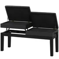 HOMCOM reguliuojamas pianino suoliukas su daiktadėže, pianino kėdė, atlaikanti iki 220 KG, dirbtinė oda, juoda, 105 x 37 x 48-58 cm
