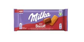 Pieninis šokoladas MILKA Biscoff iš Alpių pieno su karamelizuotų sausainių gabalėliais, 90 g