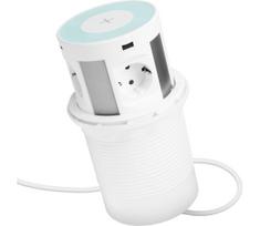 Maitinimo stulpelis stalviršiui su belaidžiu įkrovimu 4x230V+2xUSB-A+2xUSB-C balta