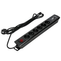 Elektros prekės // Maitinimo prailgintuvų, skirstytuvų ir UK bei USA adapterių rinkinys // Listwa przeciwprzepięciowa, 6 gniazd 2P+Z, kabel 3x1,0mm?, długość 3m, czarna, 10A/230 VAC, z ochronnikiem przeciwprzepięciowym - typ 3, ładowarką 2xUSB 2,1A.