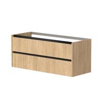 Vonios spintelė Kame City 120cm 2 stalčiai, Po stalviršiu, Be praustuvo, juodi profiliai Šviesus ąžuolas BUC/12-3DR/35P2