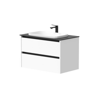 Vonios spintelė Kame City 80cm 2 stalčiai, be kriauklės, juodi profiliai Baltas Matinis BU/8-3DR/D02P2