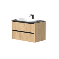 Vonios spintelė Kame City 80cm 2 stalčiai, be kriauklės, juodi profiliai Šviesus ąžuolas BU/8-3DR/35P2