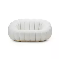 Dvivietė sofa „Firenze“, balta, bouclé audinys, apvalūs kontūrai
