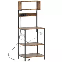 HOMCOM virtuvinė pastatoma lentyna su 5 S formos kabliukais, 5 lentynomis, elektros lizdu, pagaminta iš plieno, rustiška ruda, 60 x 42 x 153 cm