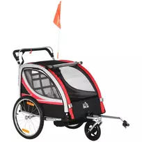 Dviračio priekaba vaikams 2 in 1 su pakaba, 360° pasukamas priekinis ratas, stabdžiai 142x75x101cm