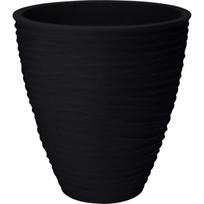Dryžuotas plastikinis gėlių vazonas antracito spalvos 40 cm, lauko ir vidaus augalams, 1 vnt.