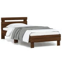 vienvietė lova，suaugusiųjų lova,Lovos rėmas su galvūgaliu ir LED lemputėmis, rudas, 90x200cm CFE6126734