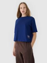Moteriški T-shirt oversize marškinėliai su spauda - tamsiai mėlyni