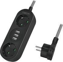 Prailginimo laidas su 2 lizdais ir 3 Usb-a prievadais, 1.5m, juodas