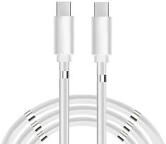 Oho CP USB-C uz USB-C PD 60W 3A Super Ātras Uzlādes 1m iPhone 15 Kabelis ar iebūvētu magnētisku kabeļa organizātoru Balta