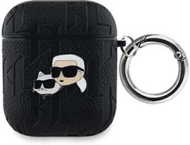 Apple AirPods Karl Lagerfeld Cover Monogram Karl & Choupette Head ausinių dėklas juodos spalvos