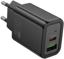 Įkroviklis Hoco N63 30W GaN USB-C/USB-A juodas