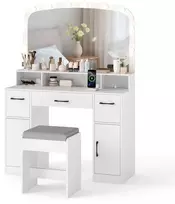 Koduva Kosmetinis staliukas su veidrodžiu ir apšvietimu 108cm, 3 stalčiai, baltas