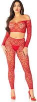 Leg Avenue Bodystockings Leg Avenue Raudona Crop Top & Stockings Set One Size - Vibrant Stretch Fit