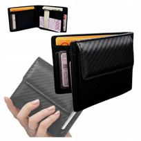 Vyriška odinė piniginė su RFID apsauga, maža, verslo stiliaus, juodo anglies pluošto rašto, puiki dovana