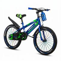 Vaikiškas dviratis 20 colių, chromuotas, mėlynas, BMX stiliaus, su atramine kojele, stipinais ir gertuve, 5-8 metų vaikams