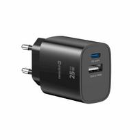 Swissten Travel Charger Edge GaN USB-A 18W / USB-C 25W black