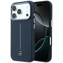 Mercedes Iconic Line Semi-Wrap Leather MagSafe Case for iPhone 17 Pro Max, Navy