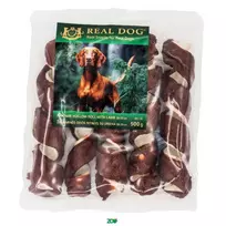 Real Dog Snack žaliaminės odos ritinys, apsuktas ėriena, skanėstas šunims; 500g