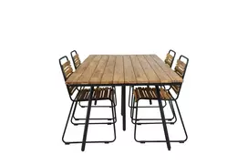 Chan Valgomojo stalas - juoda Plienas / akacija (tikmedžio išvaizdos) - 200cm+Bois Valgomojo kėdė - juoda Alu / akacija_4