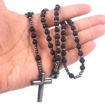 Akmens hematito kryžiaus pakabukas karoliai katalikų Kristaus rožinio karoliai meditacijos apsaugos papuošalai