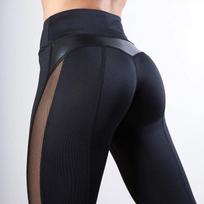 Black Fitness Antblauzdžiai Moterų Treniruotės Legging Fitness Tinkliniai Odiniai Patchwork jogos kelnės M