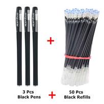 3 geliniai rašikliai + 50 papildymų rinkinys 0,38 mm juodo, mėlyno, raudono rašalo didmeniniai rašikliai plonu galiuku žurnalo rašymui mokyklos reikmenys kanceliarinės prekės 53pcs/set juoda