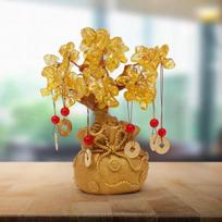 Lucky Feng Shui citrinų gyvybės medis Bonsai kristalas su kabančiomis monetomis, skirtas sveikatai, turtui ir laimei stalo dekoravimui, svetainė, biuras